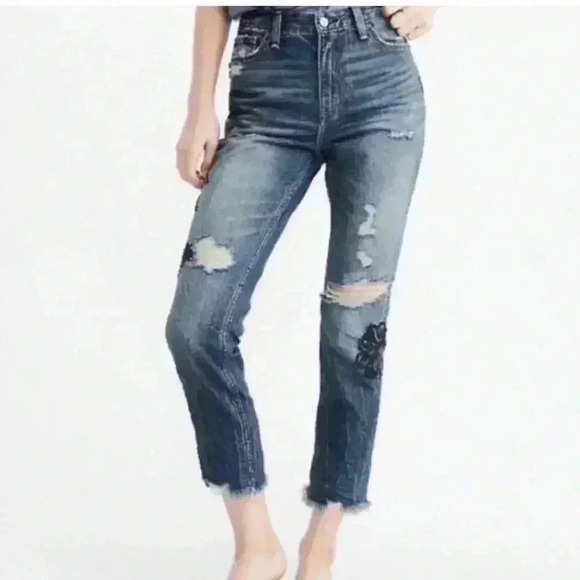 Abercrombie & Fitch Denim - Abercrombie & fitch Annie high rise girlfriend embroidered flowers size 27/4S